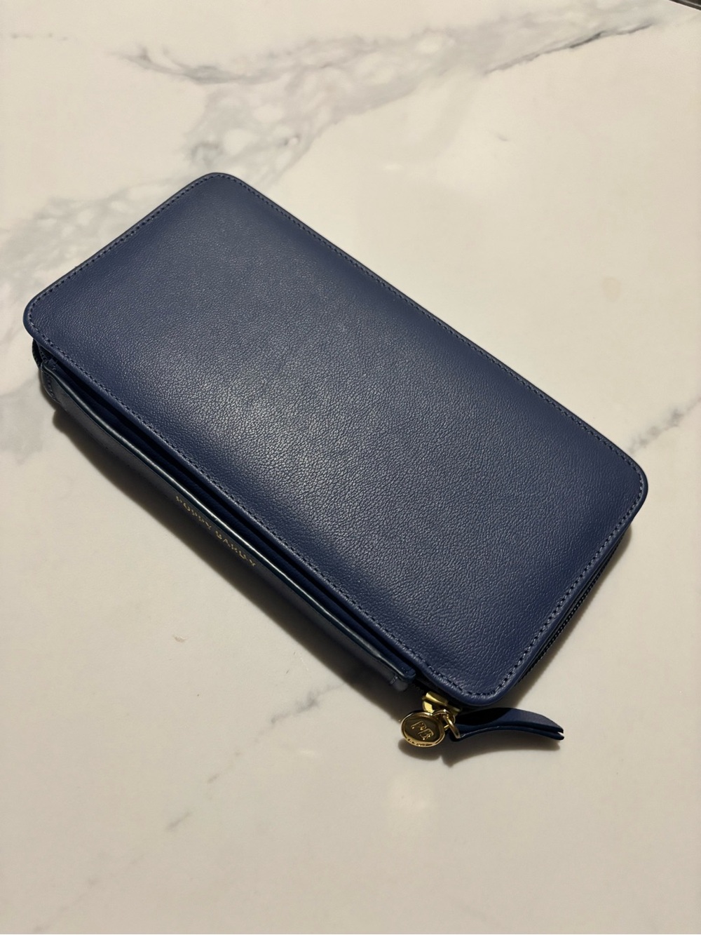 Navy Leather Zip Wallet - Women Bags